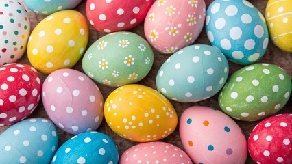 Colorful easter eggs background. Suitable for marketing or business purposes. Panoramic banner with place for text
