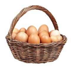 Brown eggs in a wicker basket rustic farm fresh produce isolated on a transparent background
