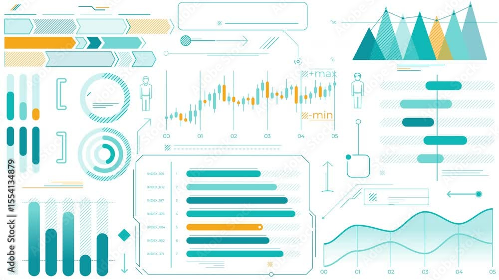 Poster set of animated infographic elements and charts