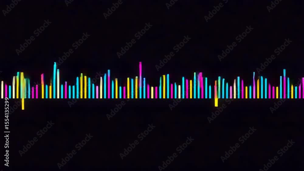 Poster colorful audio spectrum equalizer bars pulsing rhythmically on black background