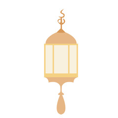 2D illustration of a golden traditional lantern with crescent and star ornament, representing Islamic themes in elegant flat design.