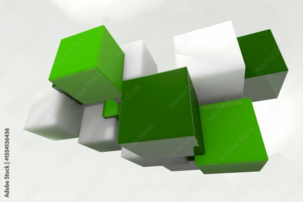 Poster abstract 3d cube cluster is floating on gray-white gradient background casting soft shadows