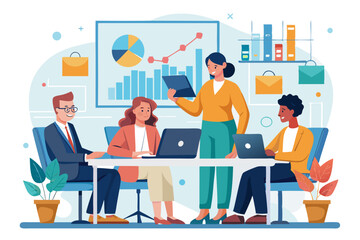 Business Team Meeting Discussing Growth Charts Diverse business team meeting reviewing data and charts business meeting teamwork collaboration presentation growth data analysis charts graphs business
