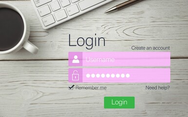 Login page against coffee and laptop on desk