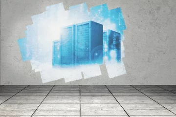 Photo sur Plexiglas Display on wall showing server towers