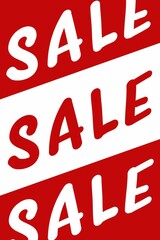Promotional flat design graphic is showing diagonal SALE text with alternating red white stripes