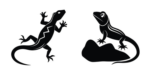 Lizard Shedding Skin Flat Silhouette on White Background