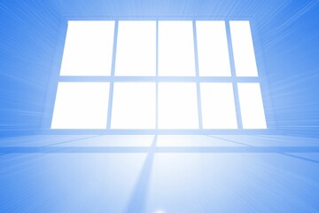 Bright blue room with windows
