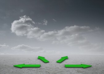Green arrows in a desert landscape