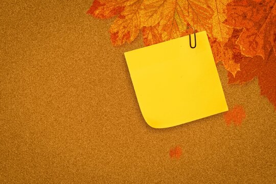Fototapeta Autumn leaves with yellow note