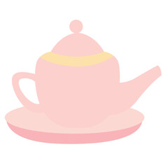 2D illustration of a pink teapot with round lid on a tray, in soft pastel style, perfect for iftar and Islamic tea culture.