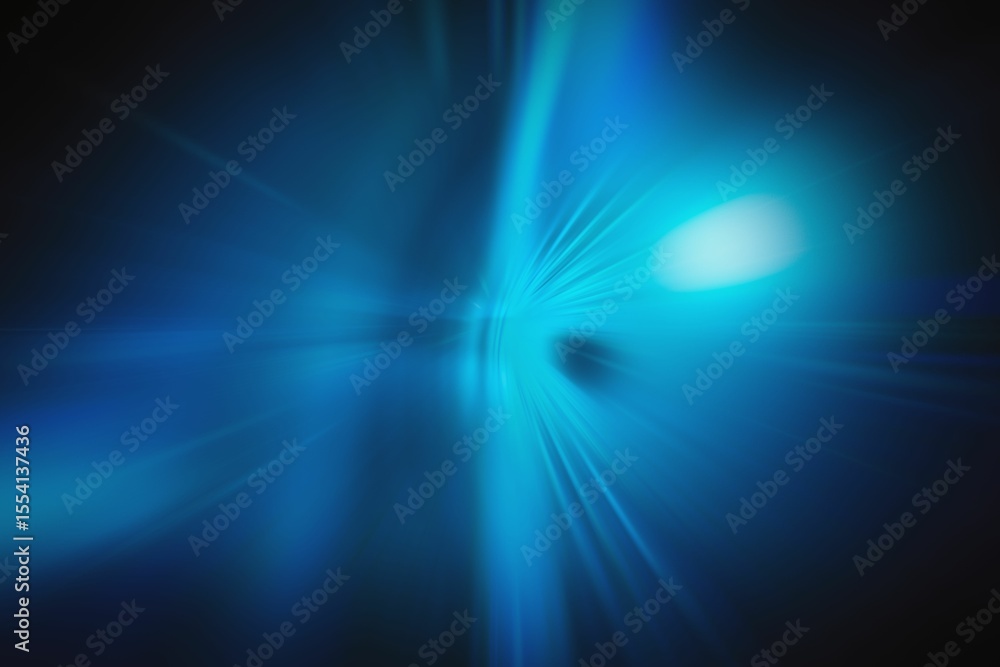 Poster abstract burst of blue and cyan light rays is radiating from glowing core in flat design