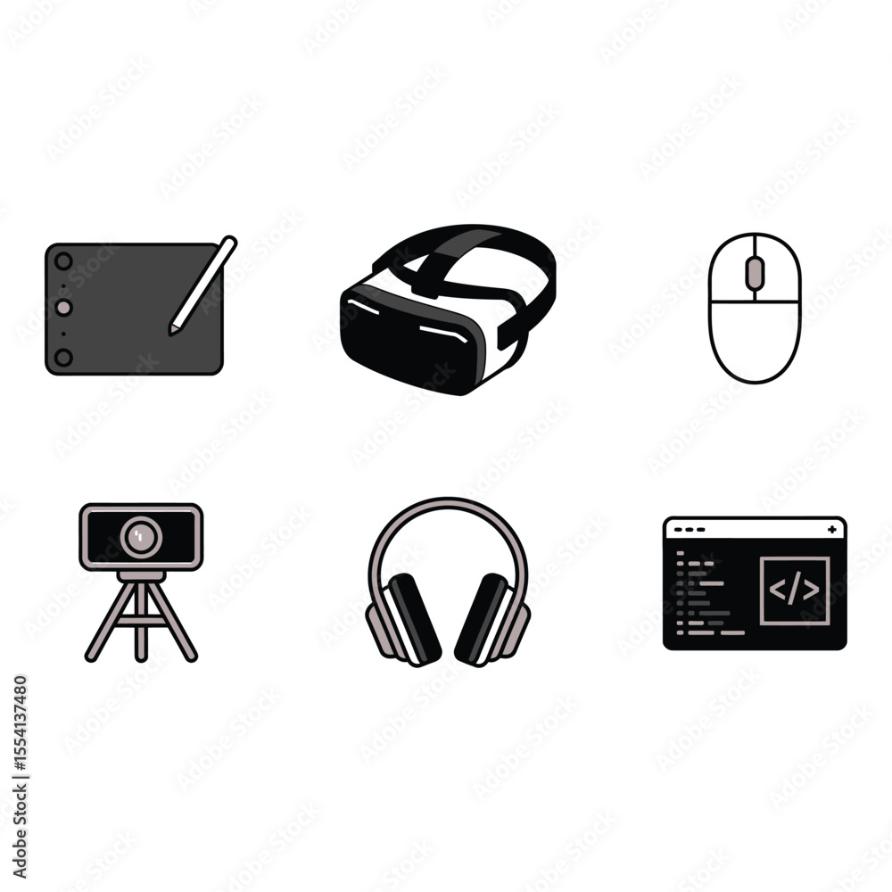 Poster technology icons isolated on white background in a simple design