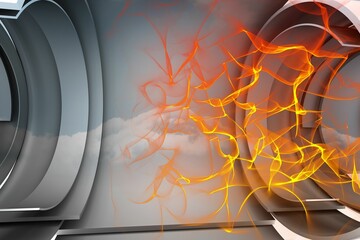 Orange energy design on a futuristic structure
