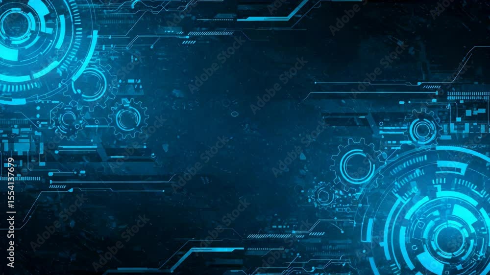 Poster dark blue technical background with glowing futuristic geometric patterns and hi tech feel