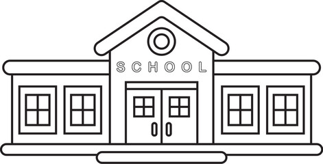 School Building Front View Line Art &ndash; Black and White Educational Coloring Page