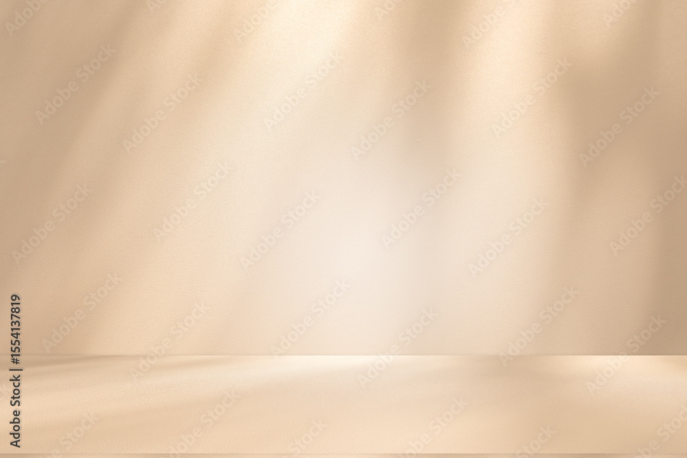 Aufkleber Wall interior background, studio and backdrops show products. with leaf shadow from window color beige and white. background for text insertion and presentation of product	