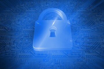 Lock on blue circuit background