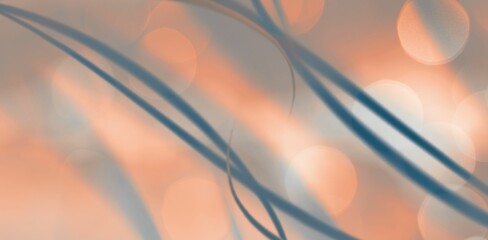 Softly curving bluish ribbons are creating gentle motion over soft orange circles, flat design