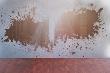 Splash on wall revealing city view