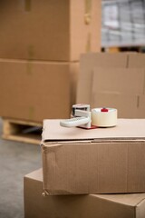 Packaging equipment on cardboard box