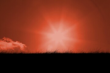 Digitally generated Red sky over grass