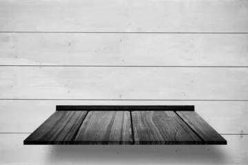 Photo sur Plexiglas Wooden shelf on gray wall
