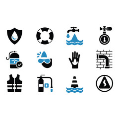 Water safety and protection icons isolated on white background