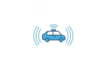 Connected Car Icon Blue Vehicle with Wireless Signal