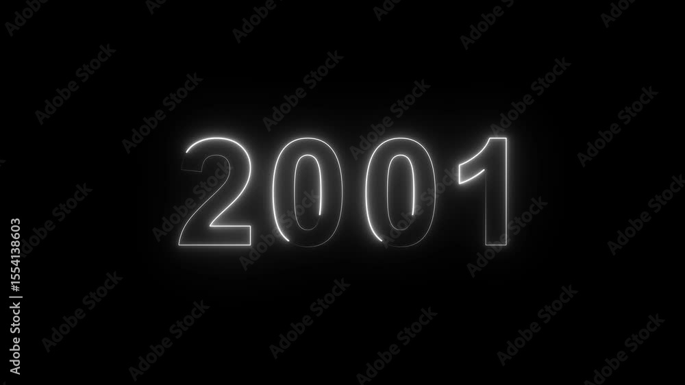 Poster 2001 neon line text. abstract 2001 neon text animation, glowing neon number text background 4k anima