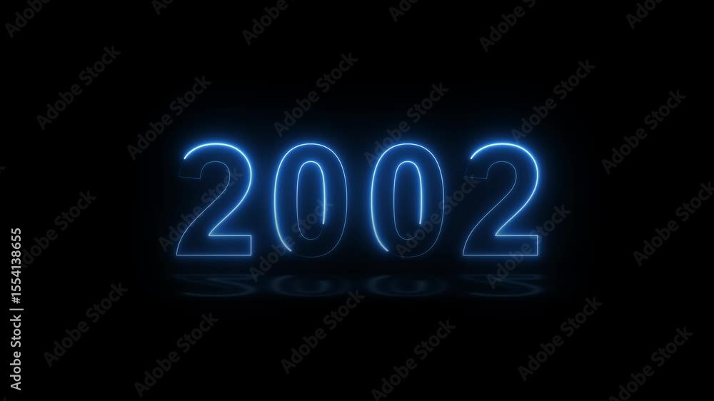 Poster 2002 neon line text. abstract 2002 neon text animation, glowing neon number text background 4k anima