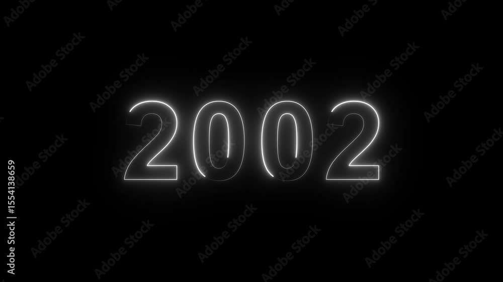 Poster 2002 neon line text. abstract 2002 neon text animation, glowing neon number text background 4k anima