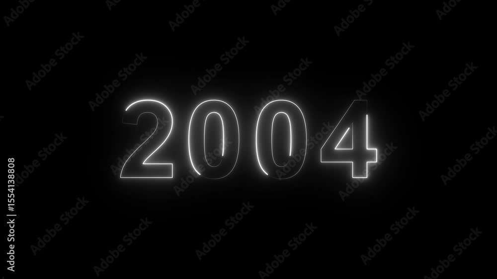 Poster 2004 neon line text. abstract 2004 neon text animation, glowing neon number text background 4k anima