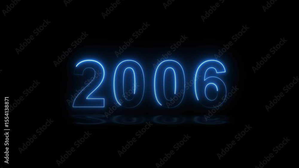 Poster 2006 neon line text. abstract 2006 neon text animation, glowing neon number text background 4k anima