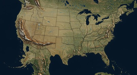 High-resolution satellite image reveals the stunning topography of the contiguous United States.