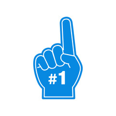 Flat Illustration of Vibrant Blue Foam Finger with White  1  Text and Outlined Hand Shape on White Background