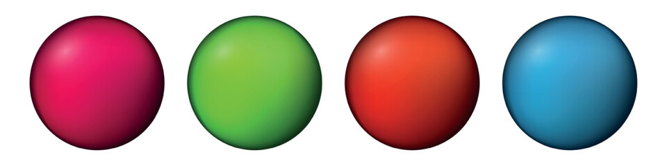 Set with glass colorful balls. Glossy realistic ball, 3D abstract vector illustration highlighted on a white background. Big metal bubble with shadow.