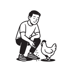 man feeding chicken vector