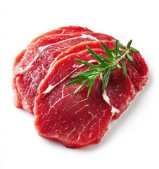 raw meat cubes top view on white background