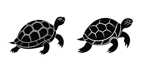Turtle Retracting Limbs Flat Silhouette on White Background