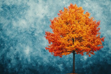Autumnal solitary tree against a textured backdrop