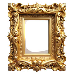 Ornate Golden Picture Frame with Intricate Details and Empty Center for Artwork or Photography Display