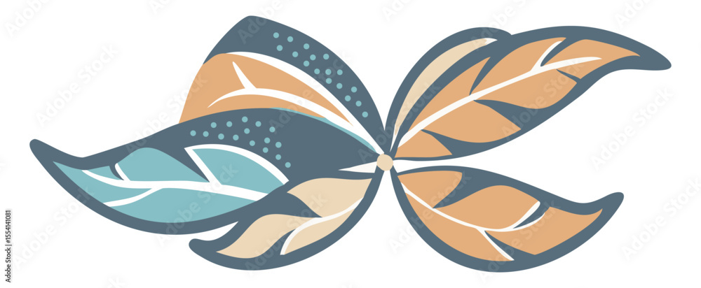 Poster artistic abstract leaf composition in modern folk style with soft curved forms and textured elements