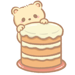 Cute Kawaii Bear hiding behind a layered cake Clipart Bakery Animal Illustration for Kids Stickers Greeting Cards Sublimation Digital Planners Cafe Themes Scrapbooking 