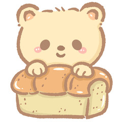 Cute Kawaii Bear holding a loaf of bread Clipart Bakery Animal Illustration for Kids Stickers Greeting Cards Sublimation Digital Planners Cafe Themes Scrapbooking 