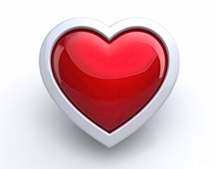 Glossy Red Heart Icon with Silver Border