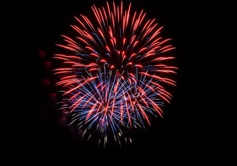 Fototapeta premium Spectacular Red and Blue Fireworks Display at Night
