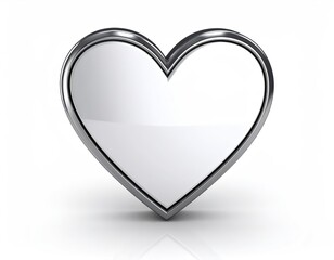 White Heart with Metal Frame on a White Background