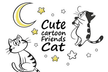 Cute cartoon cat friends in whimsical handwritten style