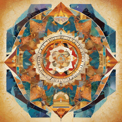 Low Poly Style Photomontage of Cultural and Religious Symbols